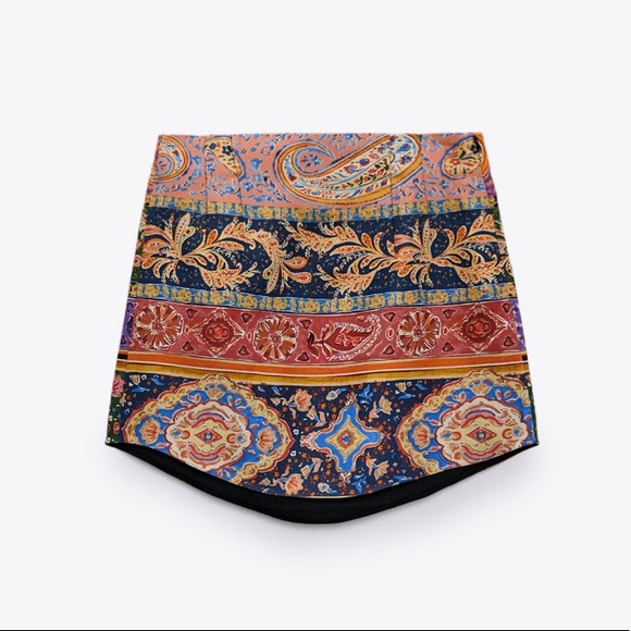 Zara Multicolor Printed Asymmetric High Waisted Mini Skirt Size XS - Picture 11 of 14